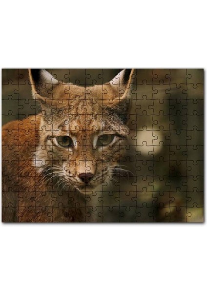 Vaşak Yakın Çekim Flu Arkaplan 1000 Parça Puzzle Yapboz Mdf (Ahşap)