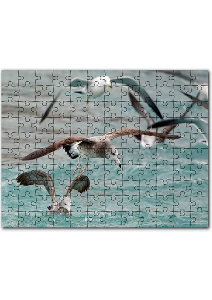 Martılar ve Dalgalı Deniz Arkaplan 120 Parça Puzzle Yapboz Mdf (Ahşap)