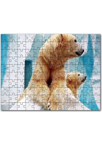 Buzdağı Önündeki Kutup Ayıları 120 Parça Puzzle Yapboz Mdf (Ahşap)