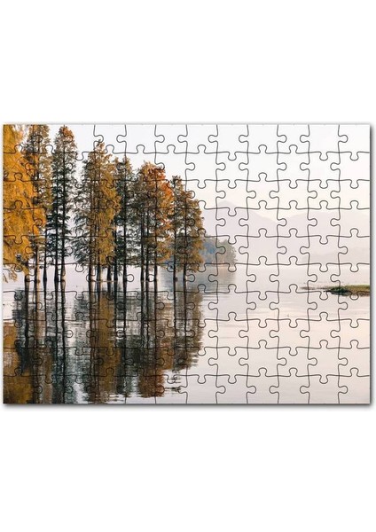 Durgun Gölde Ağaçlar Sisli Arkaplan 120 Parça Puzzle Yapboz Mdf (Ahşap)