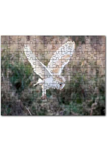 Çayırda Konmaya Hazırlanan Beyaz Baykuş 120 Parça Puzzle Yapboz Mdf (Ahşap)