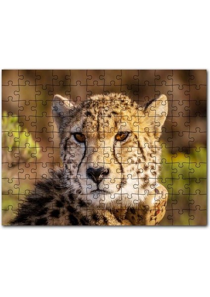 Çita Yakın Çekim Flu Savana Arkaplan 120 Parça Puzzle Yapboz Mdf (Ahşap)