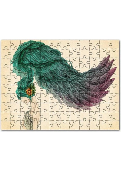 Kadın Fantastik Tüy Saç Çizimi Görseli 120 Parça Puzzle Yapboz Mdf (Ahşap)
