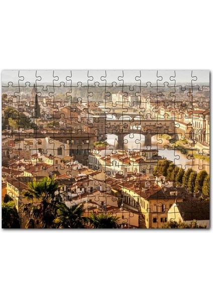 Italya Şehir Köprüler ve Nehir Manzarası 120 Parça Puzzle Yapboz Mdf (Ahşap)