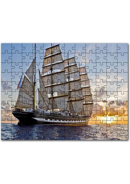 Gün Batımında Yelkenli Gemi 120 Parça Puzzle Yapboz Mdf (Ahşap)
