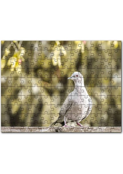 Kütük Üzerinde Gri Kumru Flu Arkaplan 120 Parça Puzzle Yapboz Mdf (Ahşap)