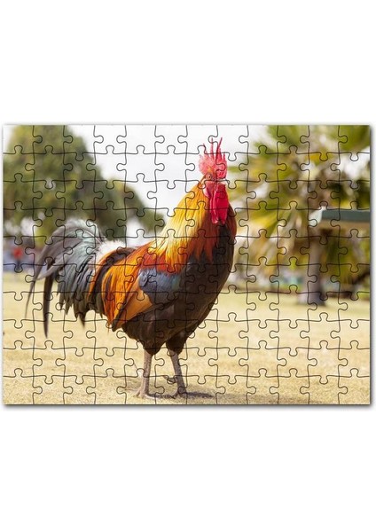 Heybetli Horoz Flu Çiftlik Arkaplan 120 Parça Puzzle Yapboz Mdf (Ahşap)