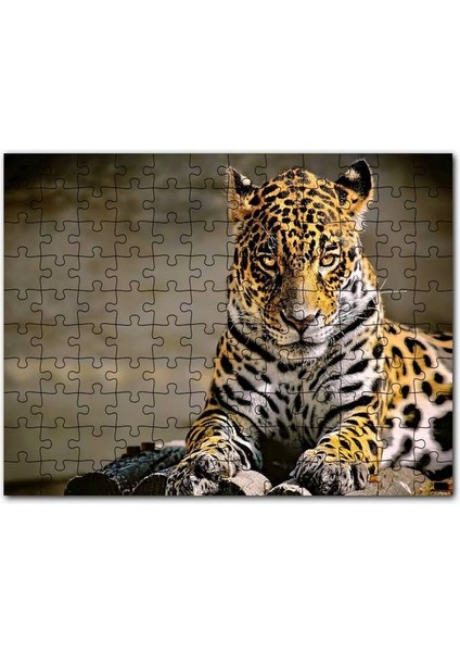 Sarı Siyah Beyaz Karışımlı Leopar Görseli 120 Parça Puzzle Yapboz Mdf (Ahşap)