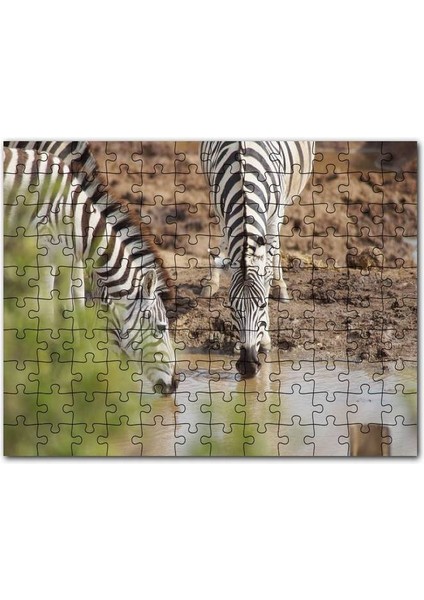 Savanada Su Içen Zebralar 120 Parça Puzzle Yapboz Mdf (Ahşap)