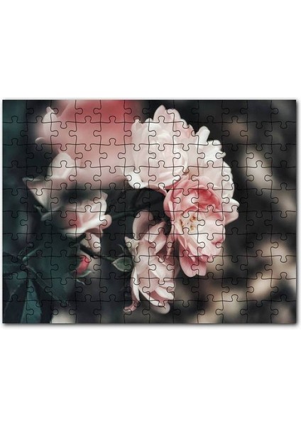 Pembe Güller Flu Arkaplan 120 Parça Puzzle Yapboz Mdf (Ahşap)