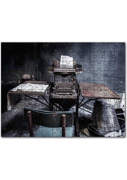 Terkedilmiş Daktilo Görseli 120 Parça Puzzle Yapboz Mdf (Ahşap)