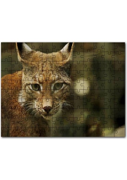 Vaşak Yakın Çekim Flu Arkaplan 120 Parça Puzzle Yapboz Mdf (Ahşap)