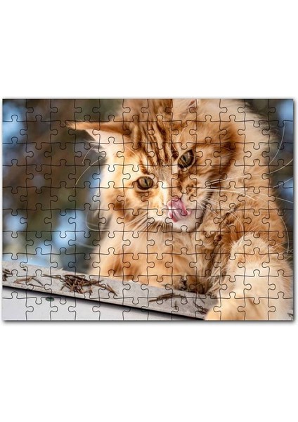 Yalanan Sarı Sevimli Kedi 500 Parça Puzzle Yapboz Mdf (Ahşap)