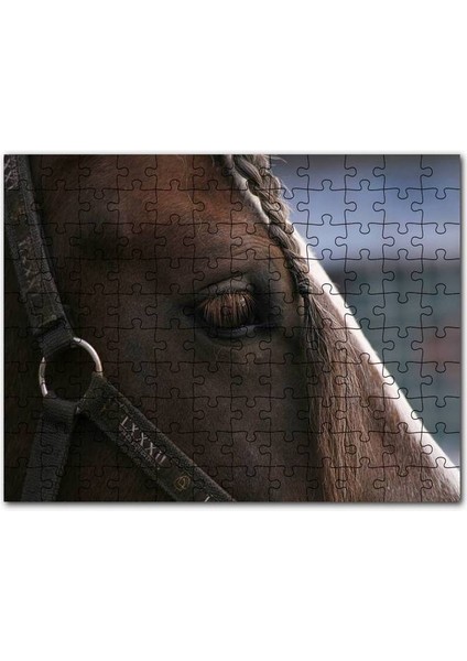 Yelesi Örülü Kahverengi At Yakın Çekim 120 Parça Puzzle Yapboz Mdf (Ahşap)