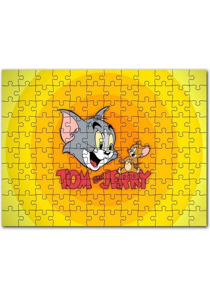 Tom ve Jerr Logo Sarı Zeminde, 120 Parça Puzzle Yapboz Mdf (Ahşap)