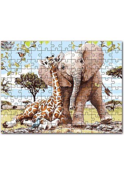 Zurafa Fil Karga 120 Parça Puzzle Yapboz Mdf (Ahşap)