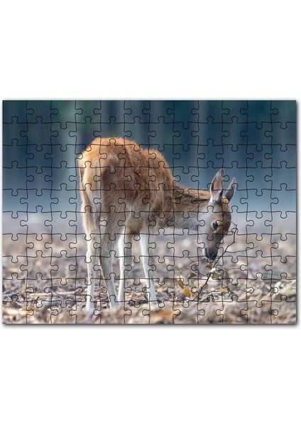Yavru Geyik ve Yerde Kuru Yapraklar 120 Parça Puzzle Yapboz Mdf (Ahşap)