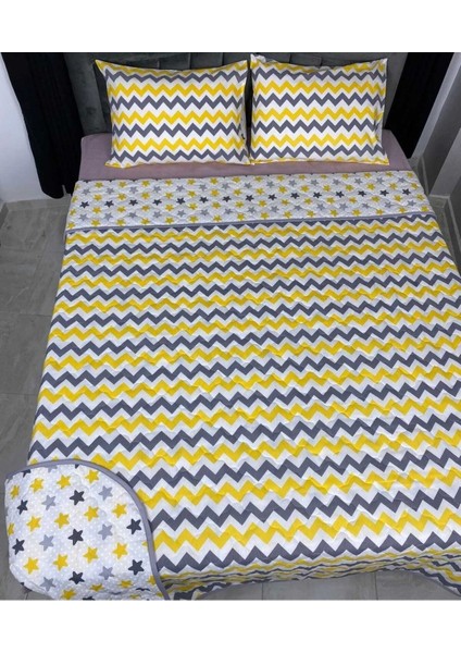 Tek Kişilik Çift Yönlü Çok Amaçlı Yatak Örtüsü Zigzag Sarı