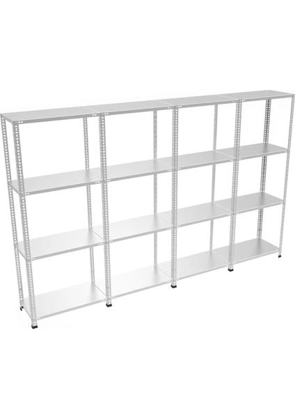 Galvanizraf® 4 Katlı 4'lü Bitişik Galvaniz Çelik Raf Arşiv Rafı Depo Rafı Kiler Rafı 43X60X100