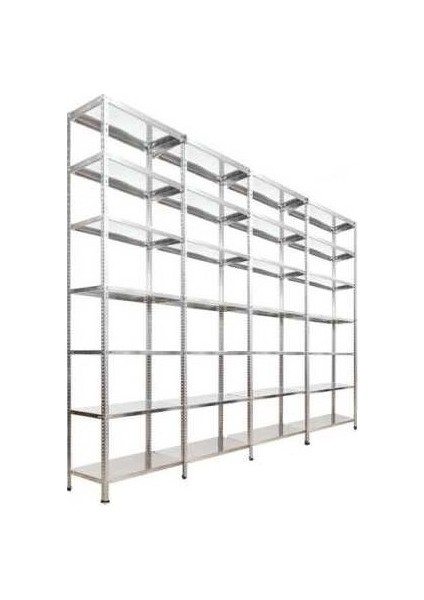 Galvanizraf® 7 Katlı 4'lü Bitişik Galvaniz Çelik Raf Arşiv Rafı Depo Rafı Kiler Rafı 59X75X200