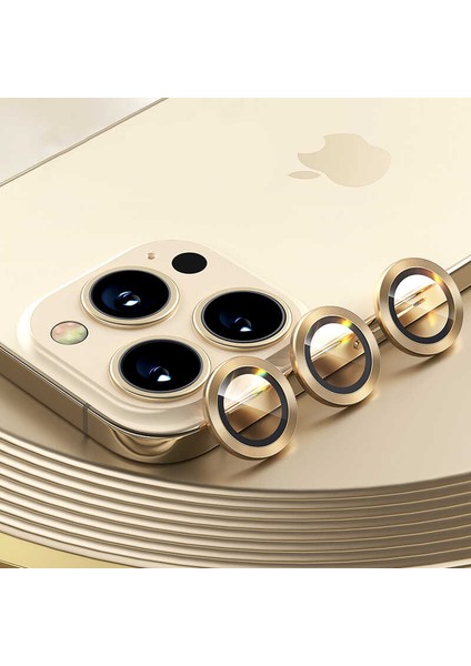 Apple iPhone 13 Pro Htstore Benksnew Kr Kamera Lens Koruyucu-Gold