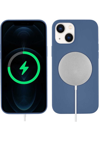 Apple iPhone 13 Kılıf Htstore Silksafe Wireless Kapak-Mavi
