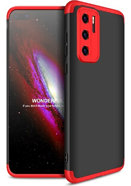 Huawei P40 Pro Kılıf Htstore Zore Ays Kapak-Siyah-Kırmızı