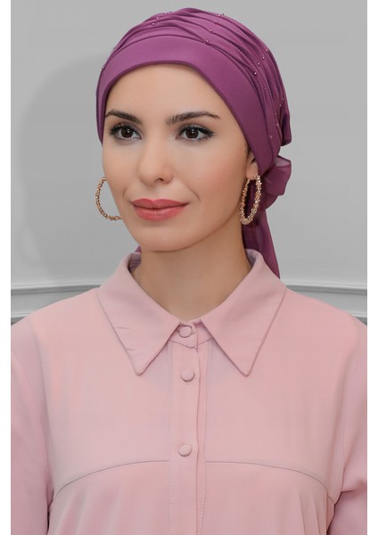 Gül Kurusu Pratik Hazır Geçmeli Tesettür Bone Sandy Kumaş Incili Pileli Nervürlü Güllü 1805_18