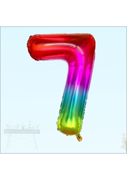 7 Yaş Rakam Folyo Balon, 100 cm - Gökkuşağı