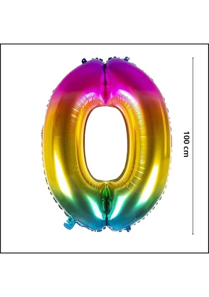 0 Yaş Rakam Folyo Balon, 100 cm - Gökkuşağı
