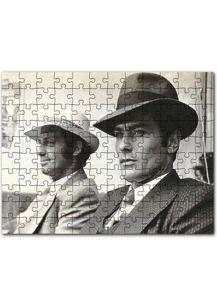Jean Paul Belmondo ve Alain Delon Siyah Beyaz 1000 Parça Puzzle Yapboz Mdf (Ahşap)