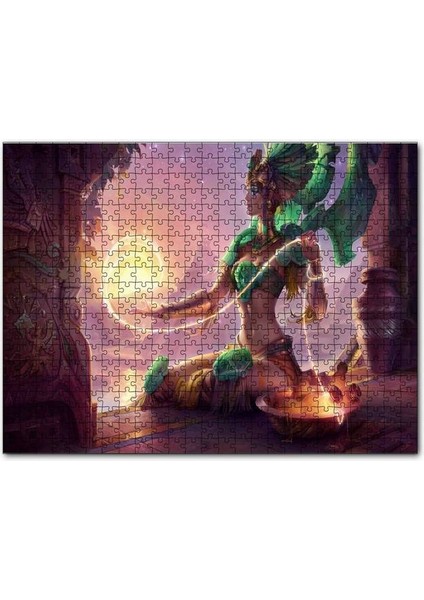Güneşi Ören Yeşil Kıyafetli Melek 120 Parça Puzzle Yapboz Mdf (Ahşap)