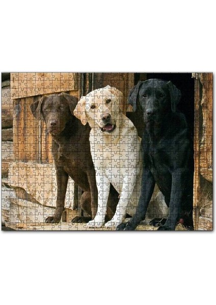 Kahve Krem ve Siyah Labradorlar 120 Parça Puzzle Yapboz Mdf (Ahşap)