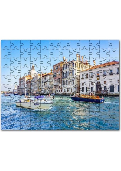 Italya Venedik Binalar ve Kanalda Tekneler 120 Parça Puzzle Yapboz Mdf (Ahşap)