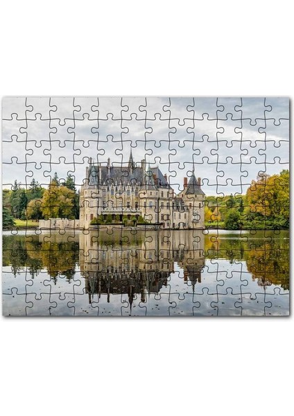 Göl Kıyısındaki Görkemli Şato ve Orman 255 Parça Puzzle Yapboz Mdf (Ahşap)