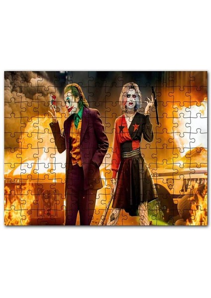 Joker ve Harley Quinn Alevler Arkaplan 255 Parça Puzzle Yapboz Mdf (Ahşap)
