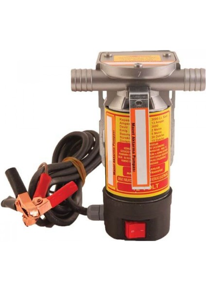 DÜZEY 12 VOLT 1'' HORTUM ÇIKIŞLI DIŞTAN ÇEKME MAZOT AKTARMA(SIVI TRANSFER) POMPASI(SU,SÜT,ZEYTİNYAĞ)