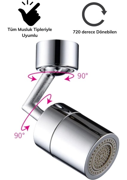 Multifonksiyon Musluk Başlığı 720 Derece Dönebilen 4 Filtreli Tüm Musluk Tipleri ile Uyumlu Montaj Aparatlı Musluk Başlığı modelleri