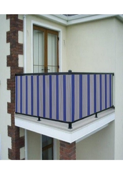 Balkon Demiri Perdesi Kuş Gözü Mavi Ince 250X80