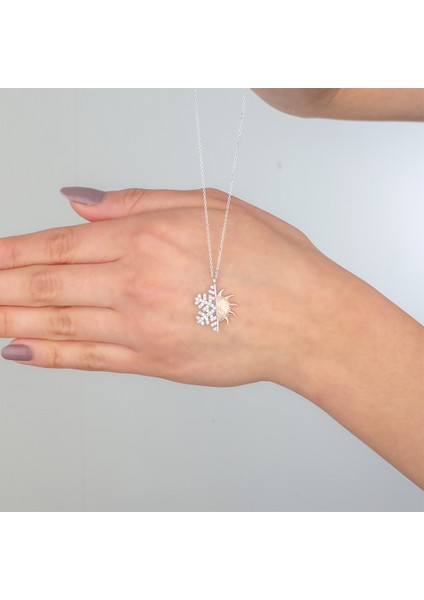 925 Ayar Gümüş Kar Tanesi Güneş Kolye