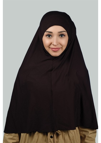 Hazır Türban Peçeli Pratik Eşarp Tesettür Nikaplı Hijab - Namaz Örtüsü Sufle (3Xl) - Koyu Kahverengi