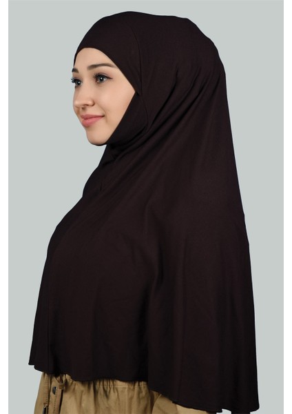 Hazır Türban Peçeli Pratik Eşarp Tesettür Nikaplı Hijab - Namaz Örtüsü Sufle (3Xl) - Koyu Kahverengi