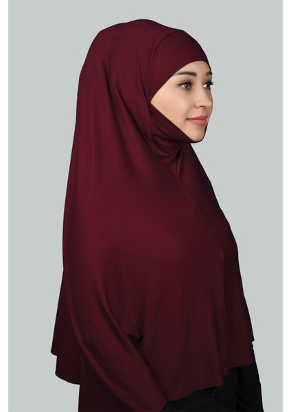 Hazır Türban Peçeli Pratik Eşarp Tesettür Nikaplı Hijab - Namaz Örtüsü Sufle (3Xl) - Bordo