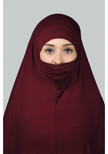 Hazır Türban Peçeli Pratik Eşarp Tesettür Nikaplı Hijab - Namaz Örtüsü Sufle (3Xl) - Bordo