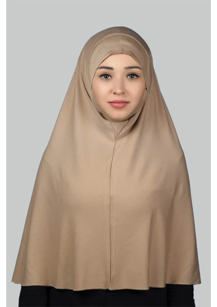 Hazır Türban Peçeli Pratik Eşarp Tesettür Nikaplı Hijab - Namaz Örtüsü Sufle (3Xl) - Koyu Bej