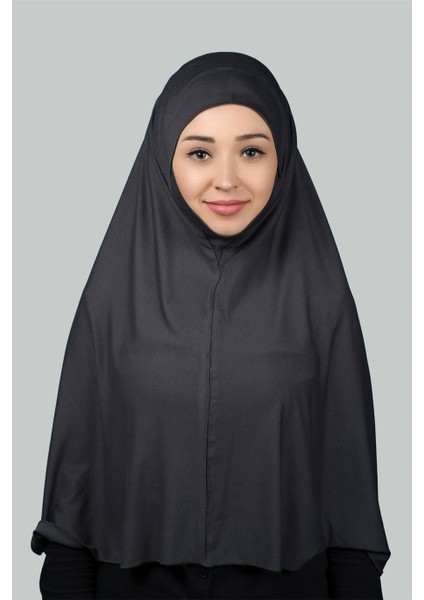 Hazır Türban Peçeli Pratik Eşarp Tesettür Nikaplı Hijab - Namaz Örtüsü Sufle (3Xl) - Füme