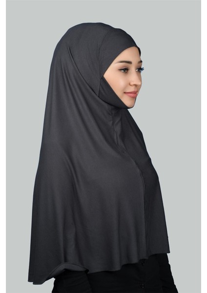 Hazır Türban Peçeli Pratik Eşarp Tesettür Nikaplı Hijab - Namaz Örtüsü Sufle (3Xl) - Füme