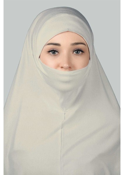 Hazır Türban Peçeli Pratik Eşarp Tesettür Nikaplı Hijab - Namaz Örtüsü Sufle (3Xl) - Koyu Krem