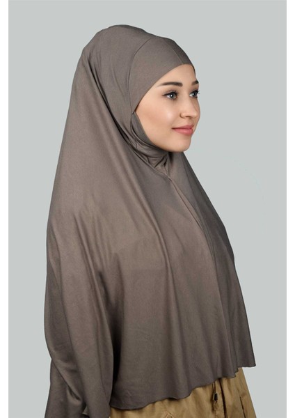 Hazır Türban Peçeli Pratik Eşarp Tesettür Nikaplı Hijab - Namaz Örtüsü Sufle (3Xl) - Koyu Vizon