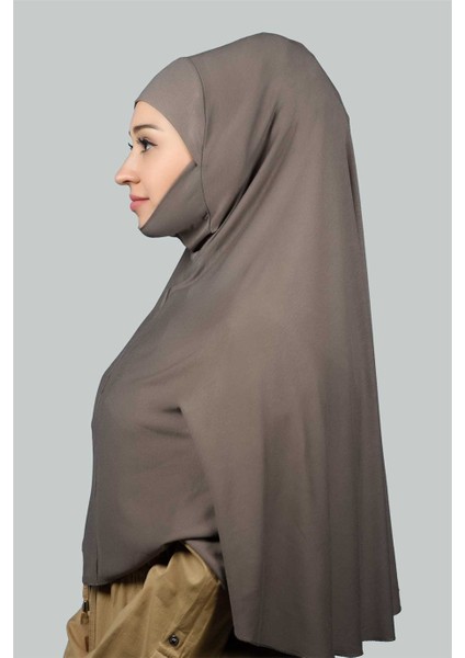 Hazır Türban Peçeli Pratik Eşarp Tesettür Nikaplı Hijab - Namaz Örtüsü Sufle (3Xl) - Koyu Vizon